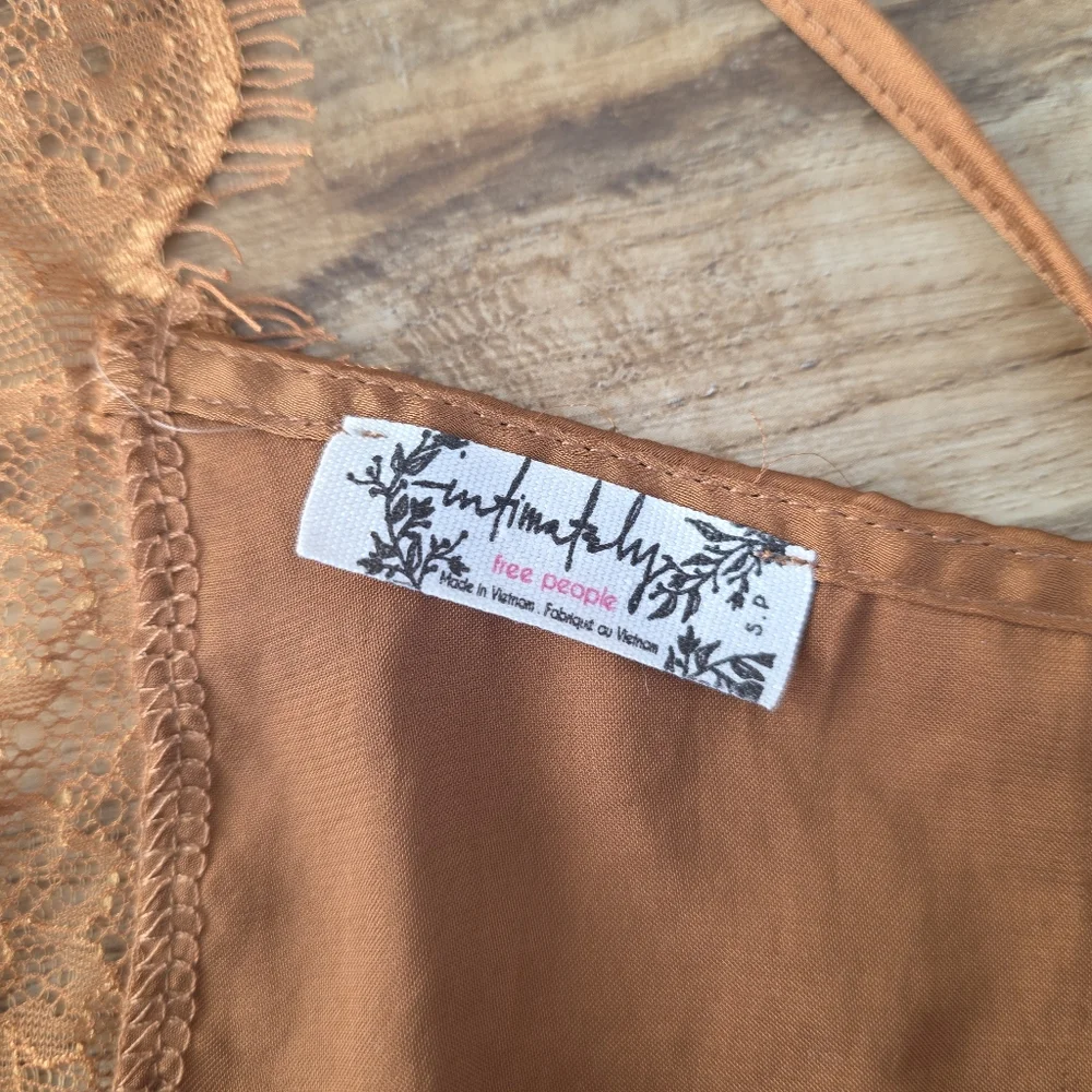 Free People Rust Orange Satin Lace-Trim Cropped Cami - Picture 4 of 6